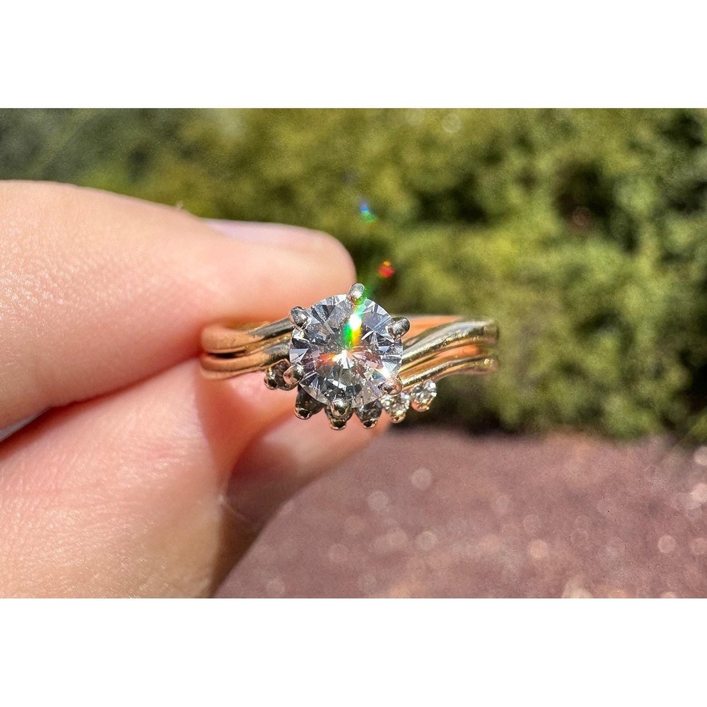 Vintage 14k Solid Yellow Gold .50 ct High‎ Quality Diamond Ring - Row Wedding
